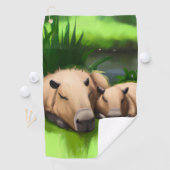 Cute Funny Napping Capybaras door Pond Golfhanddoek (Insitu)