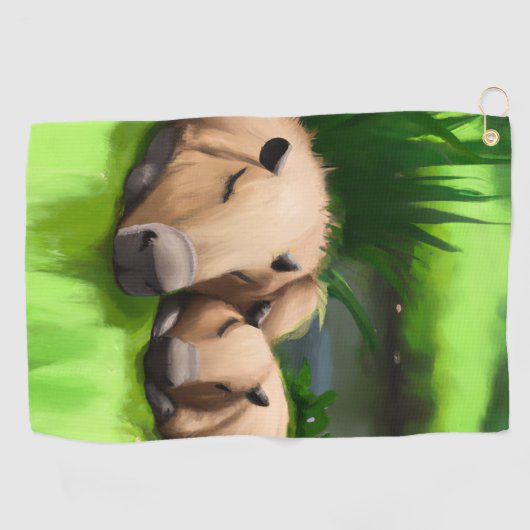 Cute Funny Napping Capybaras door Pond Golfhanddoek (Horizontaal)