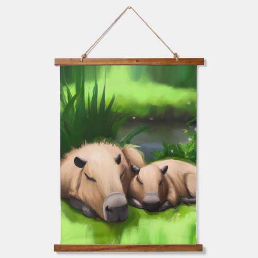 Cute Funny Napping Capybaras door Pond Hangend Wandkleed (Voorkant)