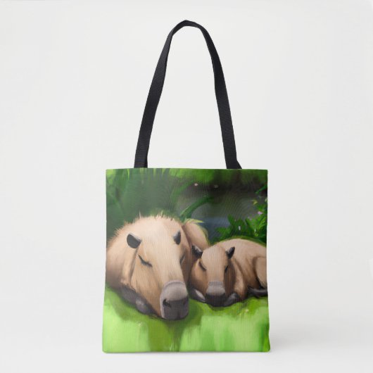 Cute Funny Napping Capybaras door Pond Tote Bag (Voorkant)