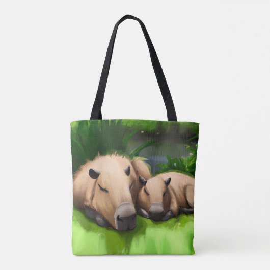 Cute Funny Napping Capybaras door Pond Tote Bag (Achterkant)