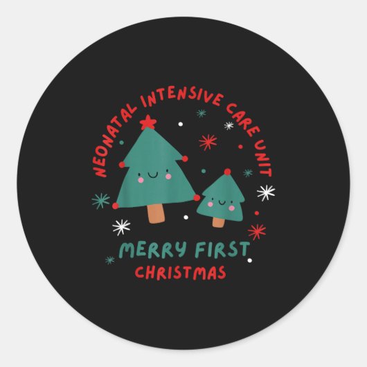 Cute Funny Nicu Merry First Christmas Nurse Crew S Ronde Sticker (Voorkant)