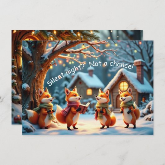 Cute Funny No Silent Night Foxes Christmas Card Kaart (Voorkant / Achterkant)