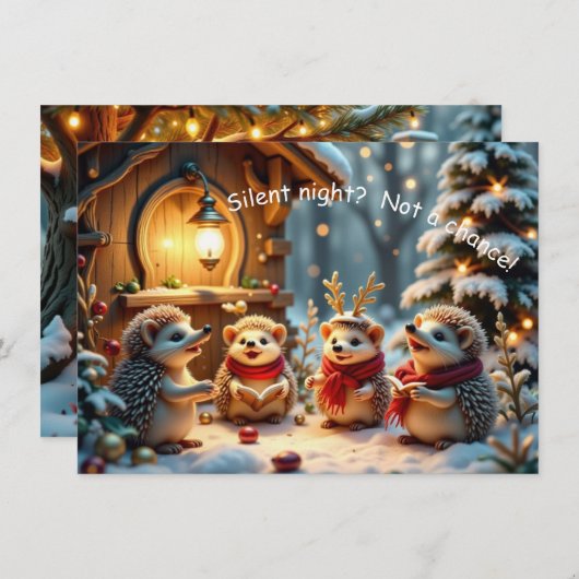 Cute Funny No Silent Night Hedgehog Christmas Card Kaart (Voorkant / Achterkant)