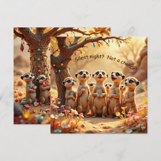 Cute, Funny No Silent Night Meerkat Christmas Card Kaart (Voorkant / Achterkant)