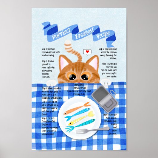 Cute Funny Oranje Cat Breakfast Recipe Poster (Voorkant)