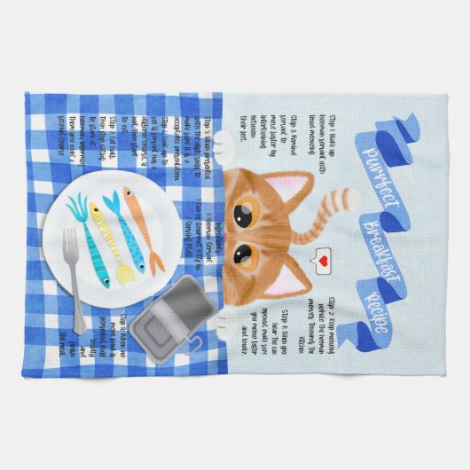Cute Funny Oranje Cat Breakfast Recipe Theedoek (Horizontaal)