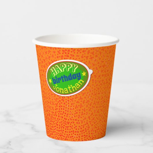 Cute & Funny Oranje Skin Happy Birthday Boys Party Papieren Bekers (Voorkant)