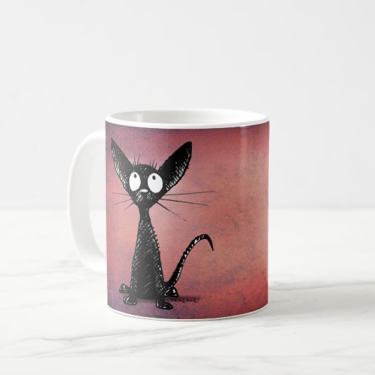 Cute Funny Oriental Black Cat Art over Roze Koffiemok (Voorkant links)