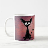 Cute Funny Oriental Black Cat Art over Roze Koffiemok (Links)