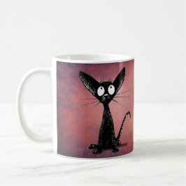 Cute Funny Oriental Black Cat Art over Roze Koffiemok