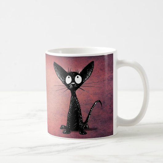 Cute Funny Oriental Black Cat Art over Roze Koffiemok (Rechts)