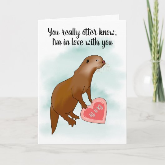 Cute Funny Otter Pun Valentijnse  Romantic Feestdagen Kaart (Voorkant)