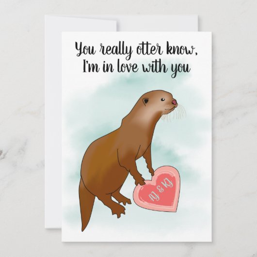 Cute Funny Otter Pun Valentijnse  Romantic Flat Ka Feestdagenkaart (Voorkant)
