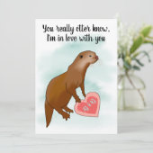 Cute Funny Otter Pun Valentijnse  Romantic Flat Ka Feestdagenkaart (Staand voorkant)