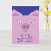 Cute, Funny Paarse Pig Birthday Kaart (Gele Bloem)