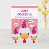 Cute Funny Peach Just Chicken in Happy Birthday Kaart (Gele Bloem)