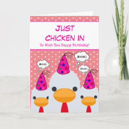 Cute Funny Peach Just Chicken in Happy Birthday Kaart