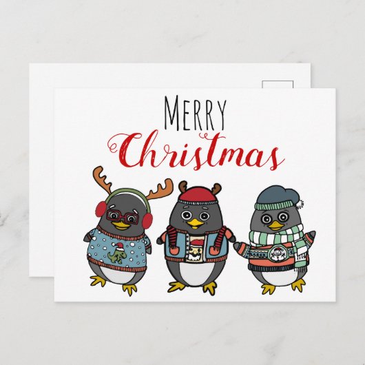 Cute Funny Penguin Illustratie | Vrolijk kerstfees Briefkaart (Voorkant / Achterkant)