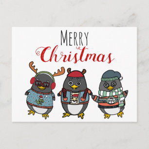 Cute Funny Penguin Illustratie   Vrolijk kerstfees Briefkaart