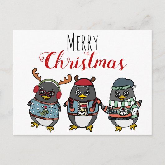 Cute Funny Penguin Illustratie | Vrolijk kerstfees Briefkaart (Voorkant)