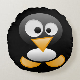 Cute Funny Penguin Monogram Art Rond Kussen