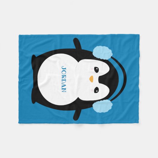 Cute Funny Penguin Nursery Blue Fleece Deken (Voorkant (Horizontaal))