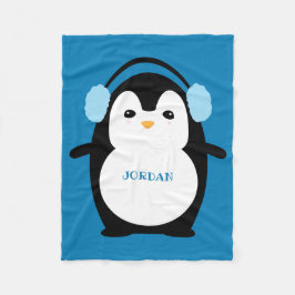 Cute Funny Penguin Nursery Blue Fleece Deken