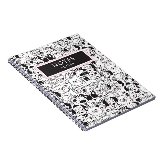Cute Funny Personalized Hondenrassen Black and Whi Notitieboek (Rechterzijde)