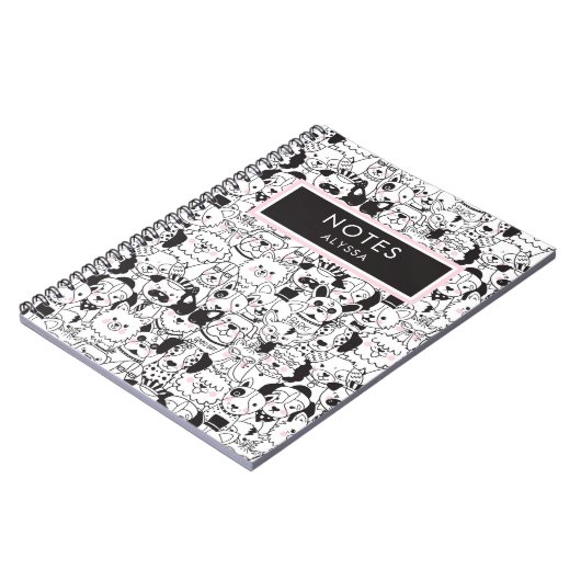 Cute Funny Personalized Hondenrassen Black and Whi Notitieboek (Linkerzijde)