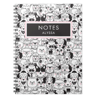 Cute Funny Personalized Hondenrassen Black and Whi Notitieboek