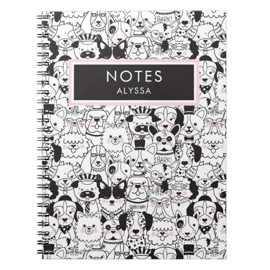 Cute Funny Personalized Hondenrassen Black and Whi Notitieboek (Voorkant)