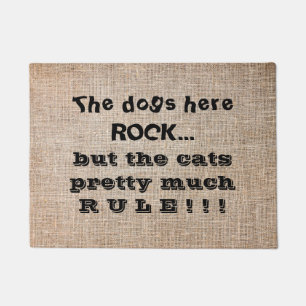 Cute Funny Pets Dogs Rock Cats Rule op Burlap Deurmat