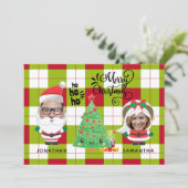 Cute Funny Photo Pset Santa-kerstfamilie Feestdagenkaart (Staand voorkant)