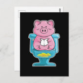 Cute & Funny Pig on Toilet Piggy Bank Briefkaart (Voorkant / Achterkant)