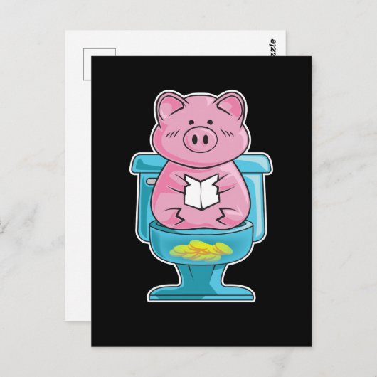 Cute & Funny Pig on Toilet Piggy Bank Briefkaart (Voorkant / Achterkant)