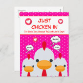 Cute Funny Pink is gewoon een kip in Valentijnsdag Feestdagenkaart (Voorkant / Achterkant)