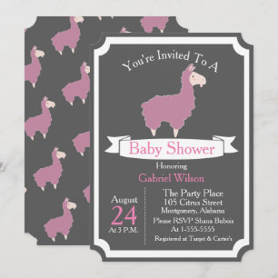 Cute Funny Pink Llama Baby Girl Baby shower Kaart
