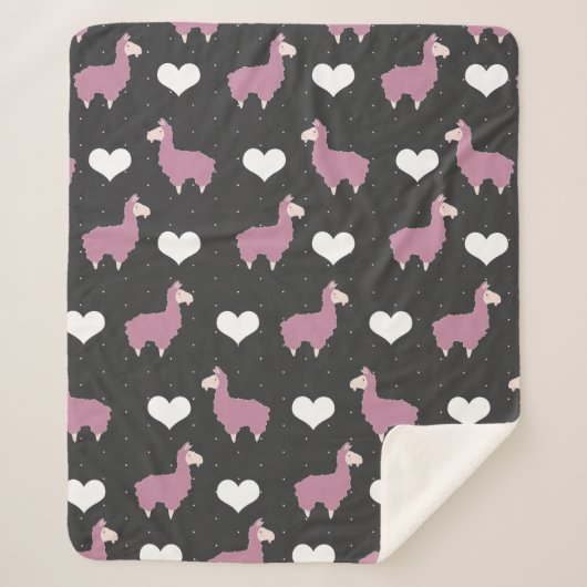 Cute Funny Pink Llamas & Hearts Sherpa Deken (Voorkant)