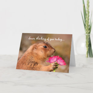 Cute Funny Prairie Dog Holding Flowers Kaart