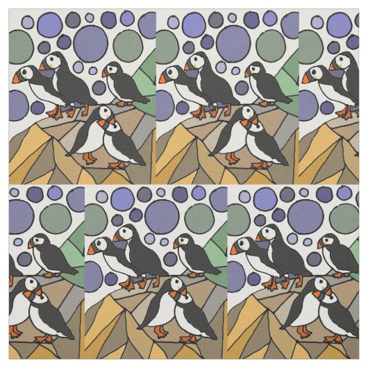 Cute Funny Puffin Birds Abstract Stof (Swatch)