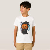 Cute Funny Pumpkin Head Grim Reaper T-shirt (Voorkant volledig)