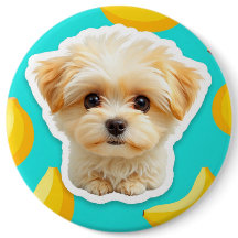 Cute funny puppy with banana pup on