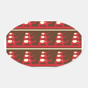 Cute Funny Red Elephants die bovenop elke Ot zijn  Ovale Sticker