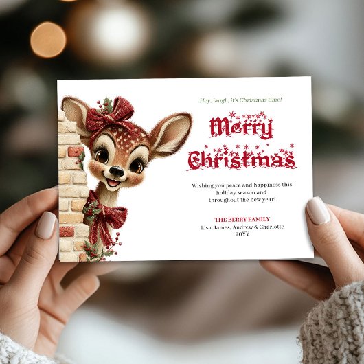 Cute Funny Reindeer Cartoon Holiday Greeting Card Feestdagenkaart