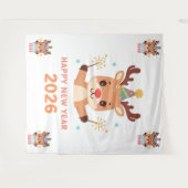 cute funny reindeer happy new year party backdrop wandkleed (Voorkant (horizontaal))