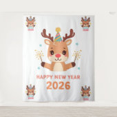 cute funny reindeer happy new year party backdrop wandkleed (Voorkant)