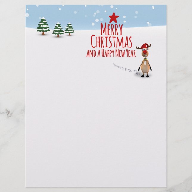 Cute Funny Reindeer Kerstboom - Letterhead (Voorkant)