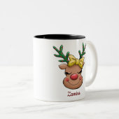 Cute Funny Reindeer Name Persoonlijke Kerstmis Tweekleurige Koffiemok (Voorkant rechts)