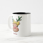 Cute Funny Reindeer Name Persoonlijke Kerstmis Tweekleurige Koffiemok (Voorkant links)